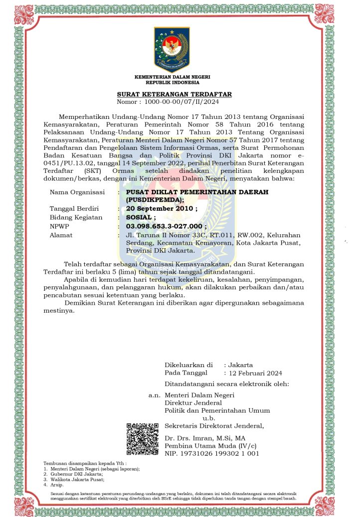 SKT KEMENDAGRI RI PUSDIKPEMDA